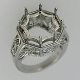 Art Deco Style Sterling Silver Semi Mount Ring Setting Round RD 17x17mm - Syzjewelry
